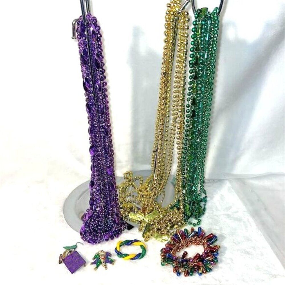 Mardi Gras Beads & Accessories Set Multi-Color Festive Unisex Adult